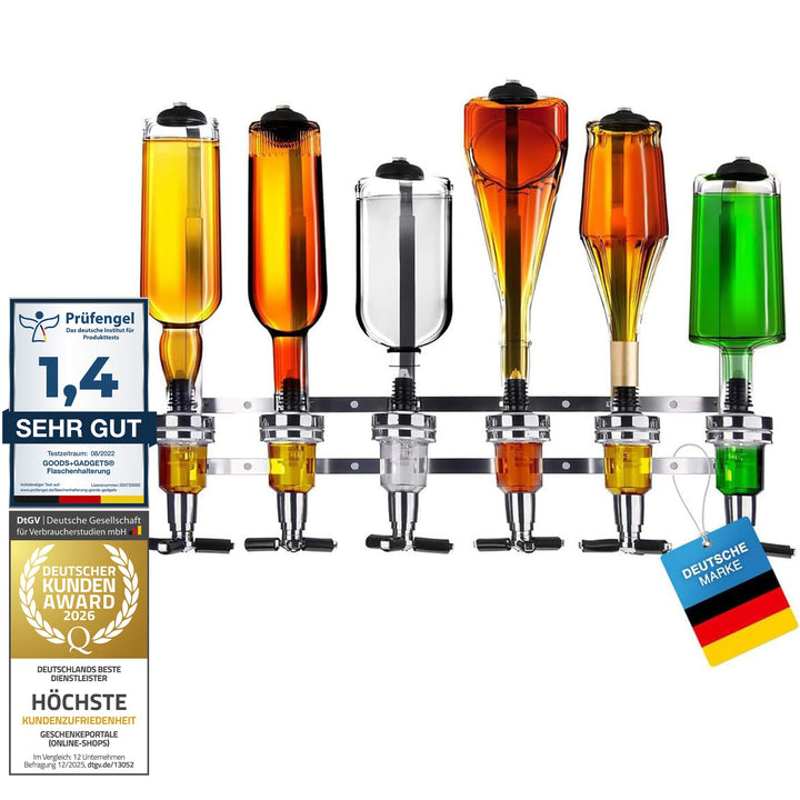 Bar-Butler zur Wand-Montage, 6-Fach Flaschen-Halter mit 4cl-Dosierer Getränkespender für Schnaps & W