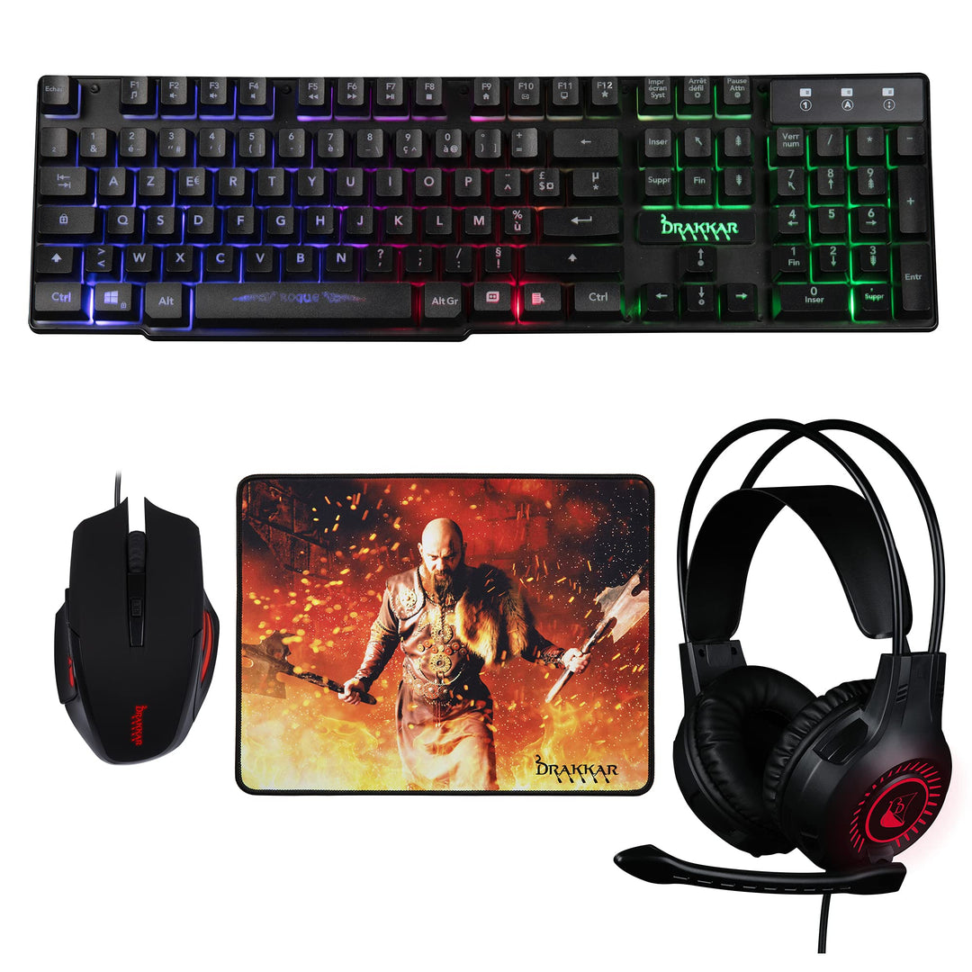 Konix Drakkar Gaming-Zubehörpaket Rogue für PC - Headset - AZERTY -Tastatur mit 105 Tasten - Maus -