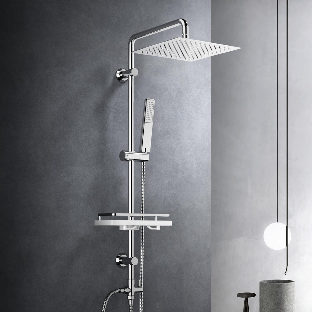 Görbach Regendusche Duschsystem Duschstange mit Ablage Wassersparend Duschset ohne Duscharmatur Chro