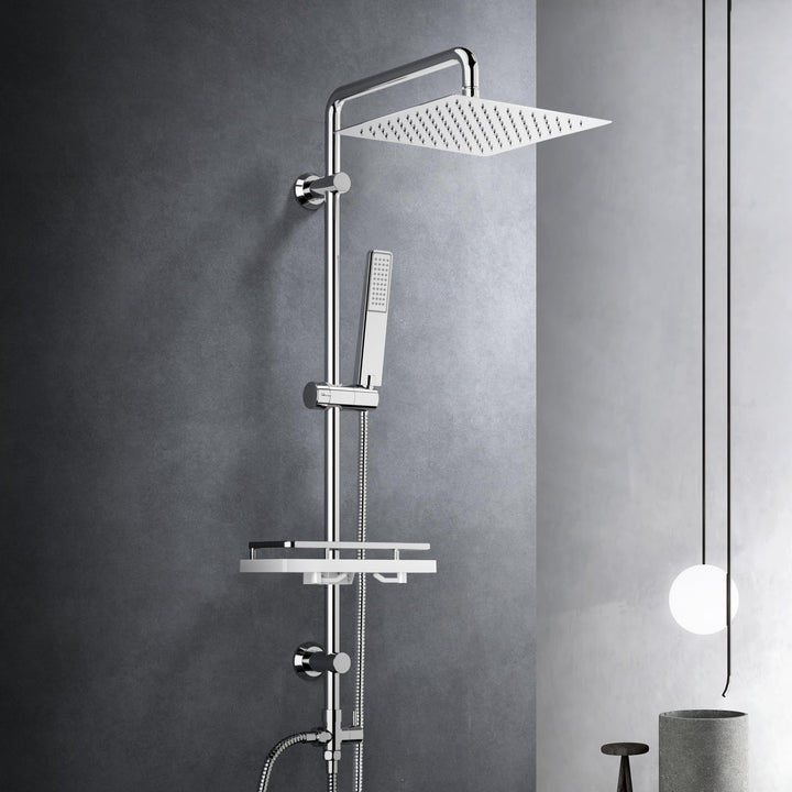 Görbach Regendusche Duschsystem Duschstange mit Ablage Wassersparend Duschset ohne Duscharmatur Chro