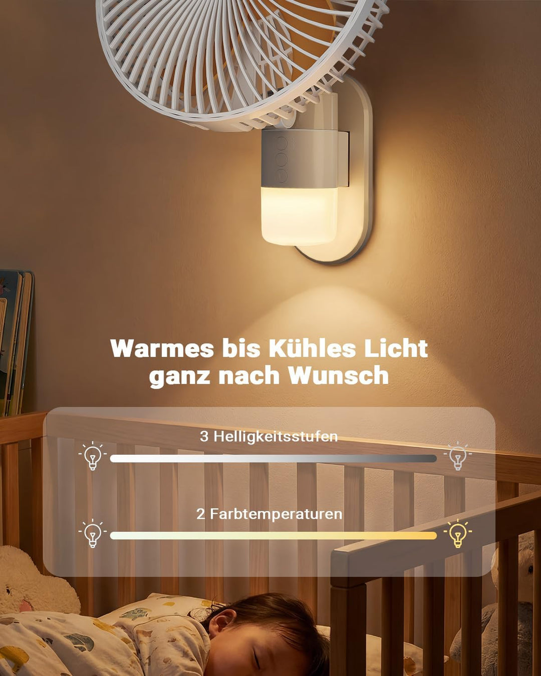 26 cm Wandventilator mit Licht & Fernbedienung für kleine Räume, 30 dB leise, 5,2 m/s Luftstrom, Tim