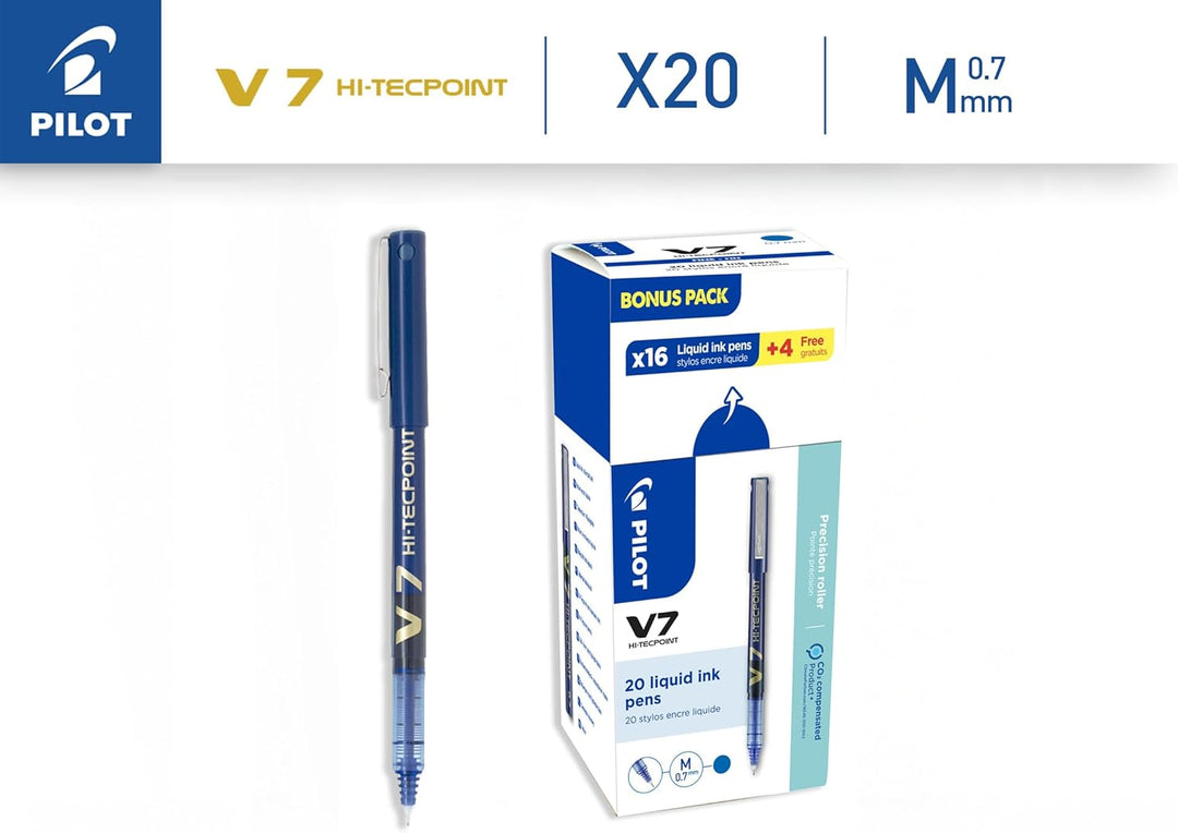 Pilot V7 0,7 mm Tinte Tintenroller, Blau (20 Stück), blau