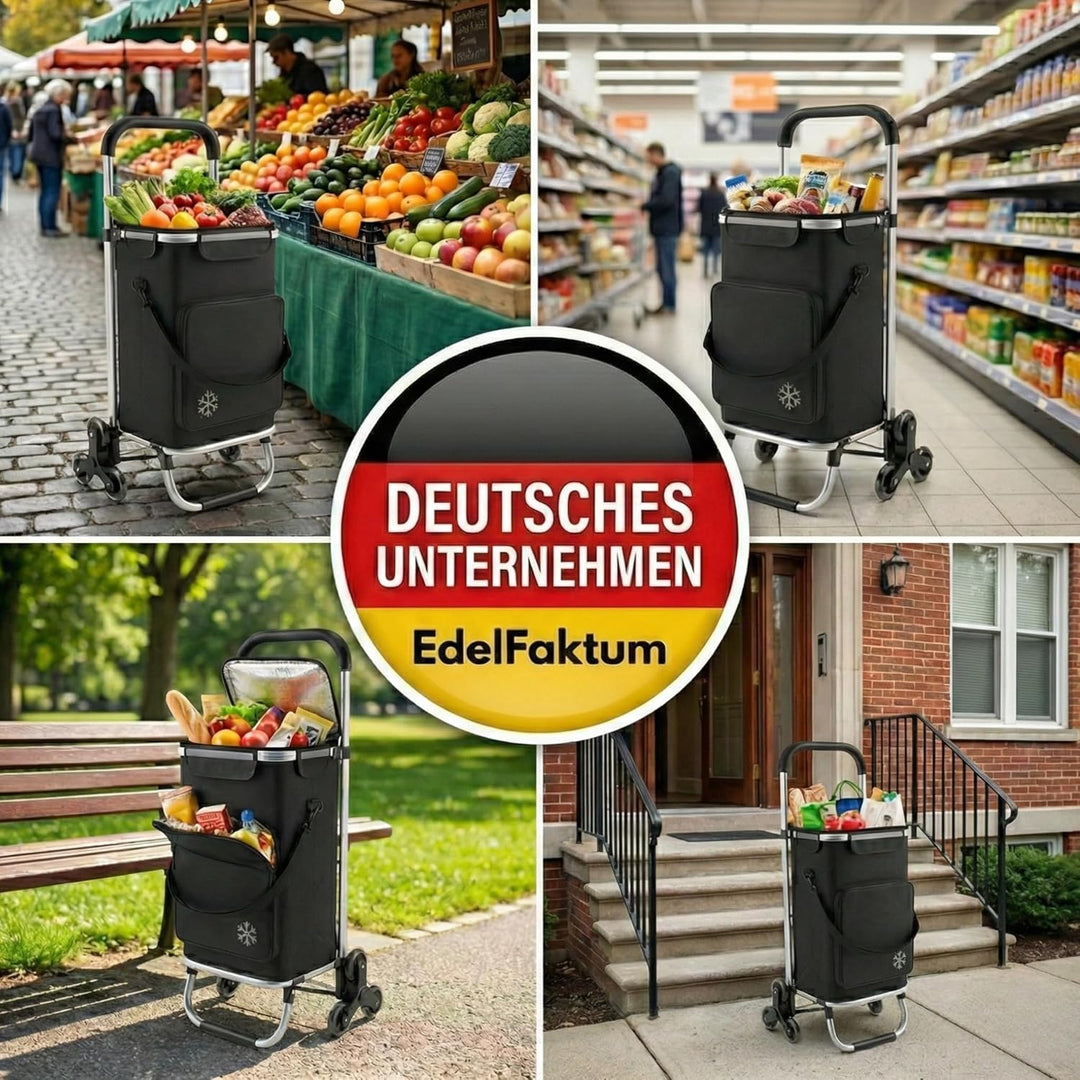 Einkaufstrolley Treppensteiger 64L gross, Einkaufstasche mit Dreirad klappbar, Einkaufswagen bis 60k