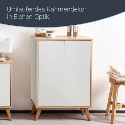 FACKELMANN Finn Midischrank (60 x 75 x 30,5 cm) – Badezimmerkommode mit 2 Einlegeböden aus Glas – Ba