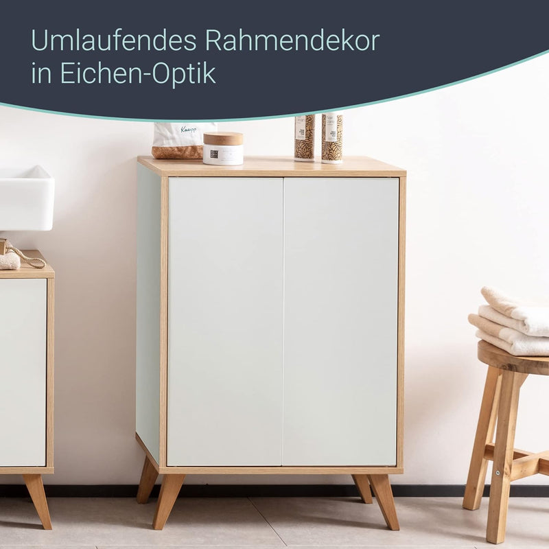 FACKELMANN Finn Midischrank (60 x 75 x 30,5 cm) – Badezimmerkommode mit 2 Einlegeböden aus Glas – Ba