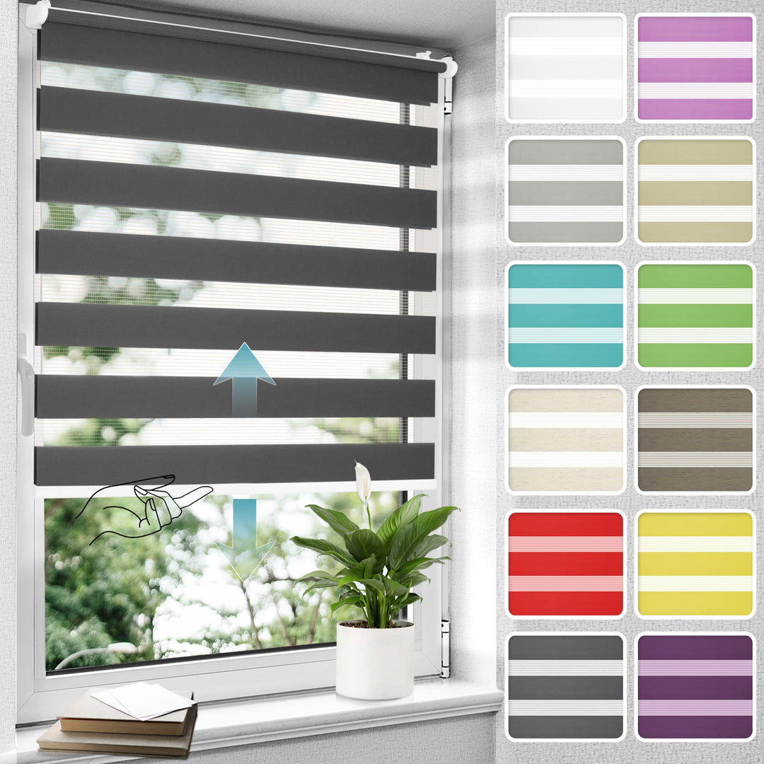 Allesin Doppelrollo schnurlos Klemmfix ohne Bohren Duo Rollos für Fenster &amp; Tür, 80x120cm (BxH) Anth