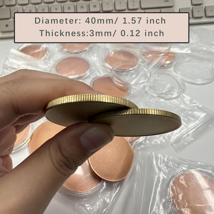 30 Stück 3 mm Messing Rohling Challenge Münzen, 40 mm Gewindekante, Acryl-Schutzbox, 3 mm Dicke, Cha