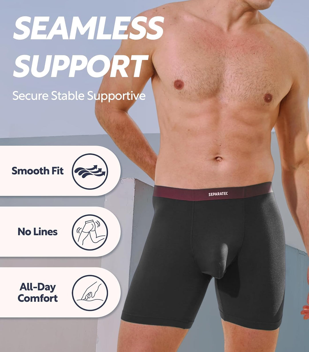 Separatec Herren Boxershorts Bambus 4 Pack Unterwäsche Shorts Atmungsaktiv Bequem S Lange:schwarz*4,