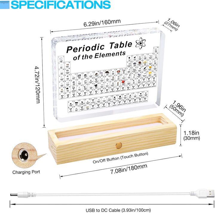 Jeebel Periodensystem der Echten Elementen, Periodensystem aus Acryl der LED Tischlampe mit 83 echte