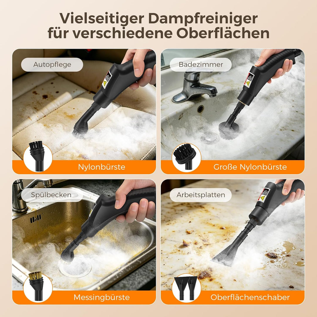 Dampfreiniger Handgerät, 2500W,Chemikalienfreier Handdampfreiniger –Hochdruck-Dampf gegen Schmutz Fe