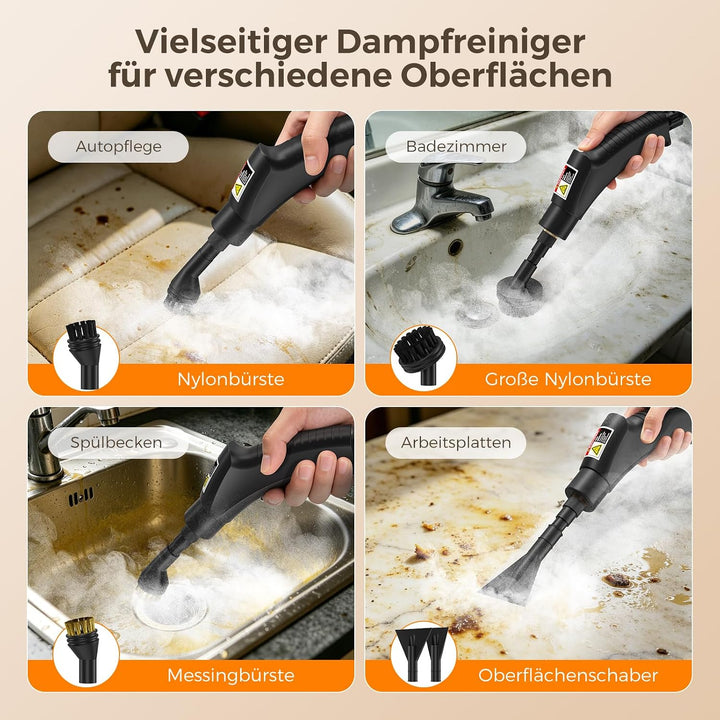 Dampfreiniger Handgerät, 2500W,Chemikalienfreier Handdampfreiniger –Hochdruck-Dampf gegen Schmutz Fe