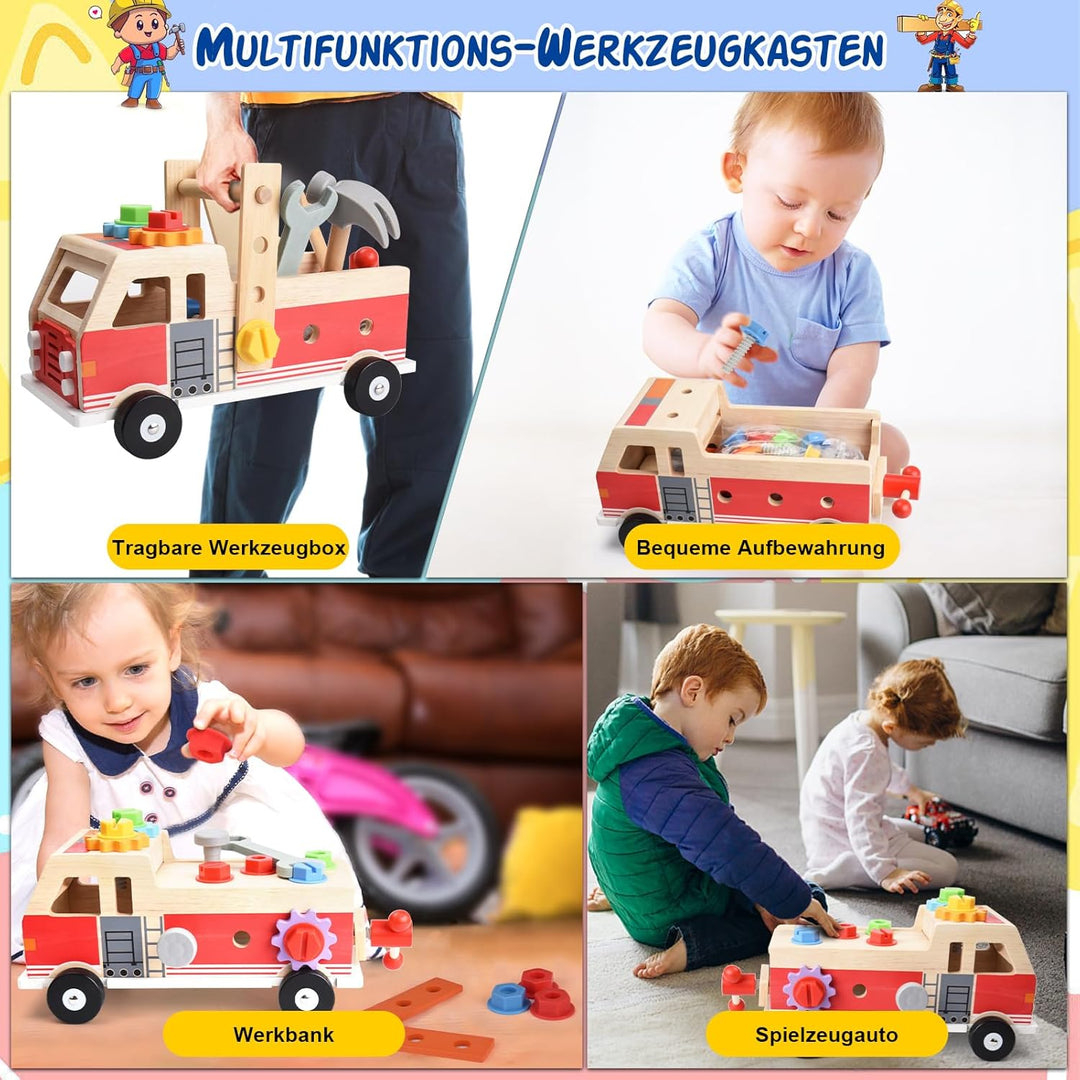 Werkzeugkoffer Kinder Werkbank, Montessori Werkzeug Holzspielzeug Spielzeug ab 2 3 4 Jahre, Kinderwe