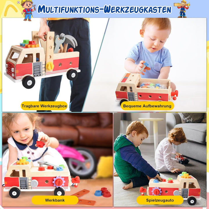 Werkzeugkoffer Kinder Werkbank, Montessori Werkzeug Holzspielzeug Spielzeug ab 2 3 4 Jahre, Kinderwe