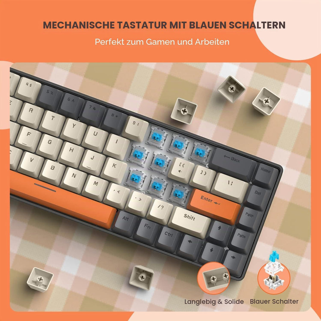YINDIAO T8 60% RGB Gaming Tastatur und Maus Set + Gewendeltes USB-C Kabel,Kabelgebundene Mechanische
