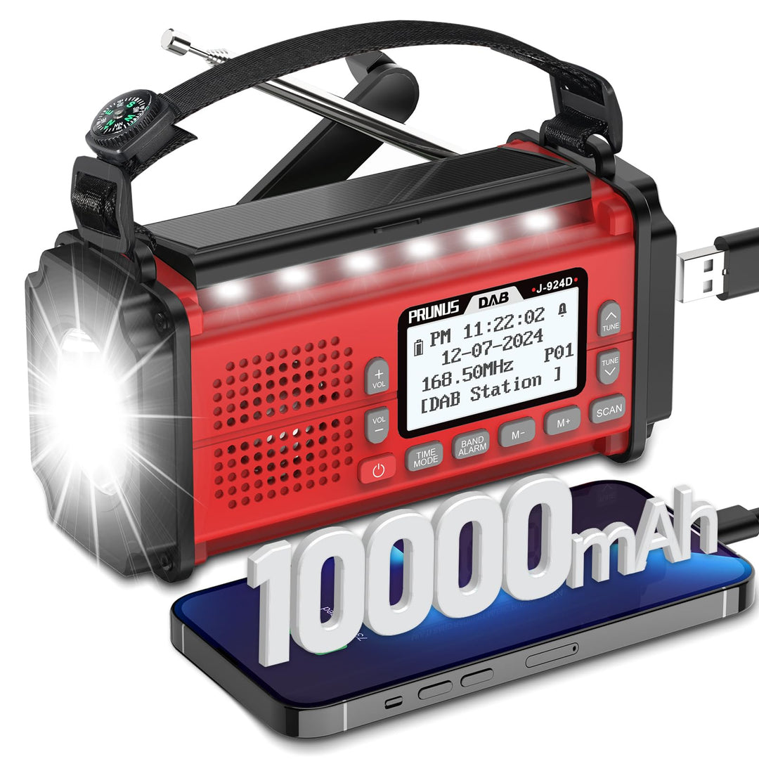 PRUNUS J-924D Digital Radio DAB+/UKW, Kurbelradio Notfall mit 10000mAh Akku, DAB Radio mit Bluetooth