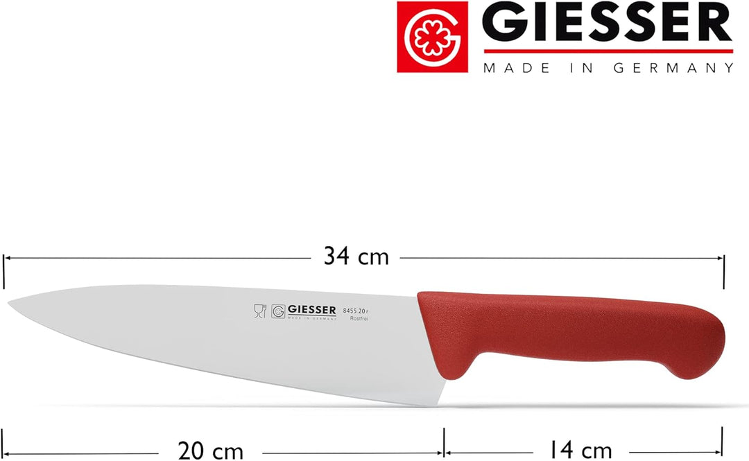 Giesser seit 1776 - Made in Germany - Kochmesser rot, Basic Red, Klinge 20 cm, rutschfest, Küchenmes