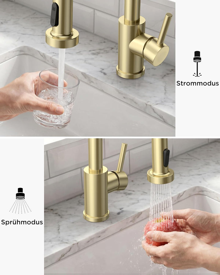 FORIOUS Wasserhahn Küche, Hoher Bogen Hochdruck Küchenarmatur mit Herunterziehen Brause Armatur, Mis