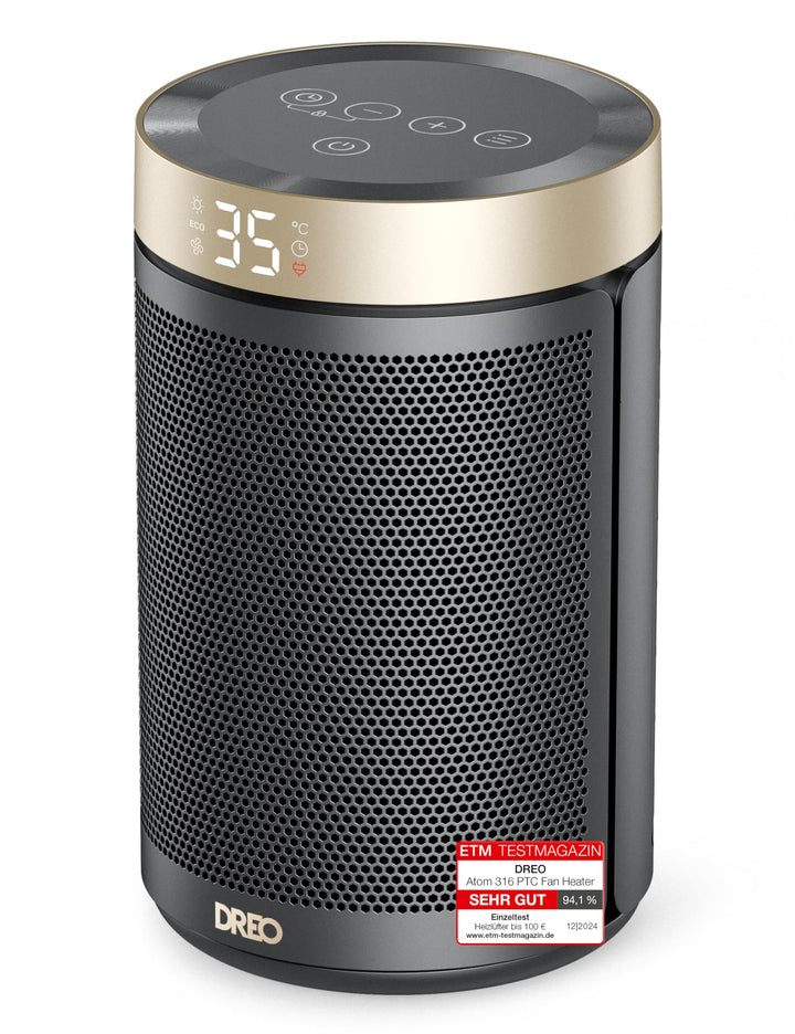 Dreo Energiesparender Heizlüfter, 34 dB Leiser 1500W Elektrischer PTC Keramik, Thermostat, Überhitzu