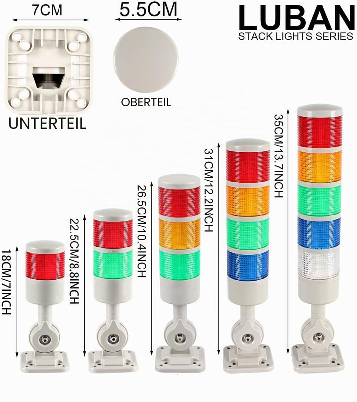 LUBAN Industrielle Warnleuchte, CNC-Maschinenwarnleuchte mit drehbarem Sockel, 5-stufige Signalsäule