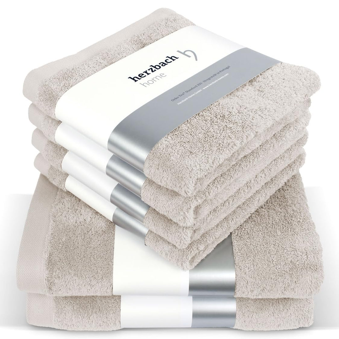 herzbach home Premium Handtücher-Set 100% Baumwolle - weich & saugstark - Sandgrau Sandgrau 2 Duscht