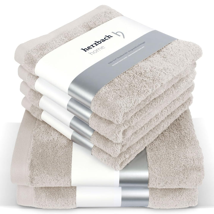 herzbach home Premium Handtücher-Set 100% Baumwolle - weich & saugstark - Sandgrau Sandgrau 2 Duscht