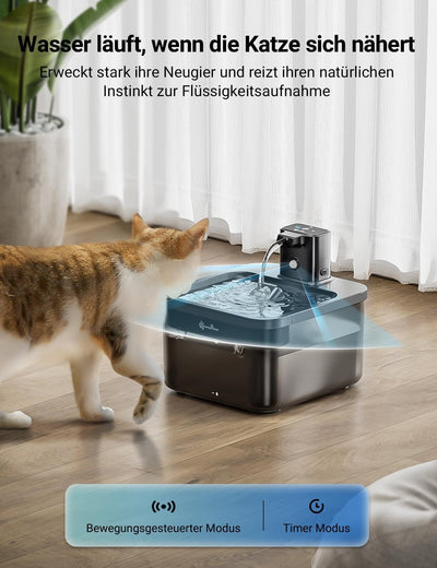 DownyPaws Katzenbrunnen Kabellos, Batteriebetriebener Trinkbrunnen für Katze mit Bewegungsmelder, 2.