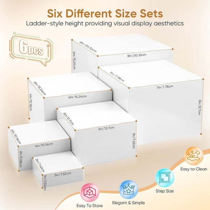 Acryl Buffet Ständer Set, 6 Stück, Weiss, 7,5-20 cm Höhe, Dessert Präsentationsständer für Catering