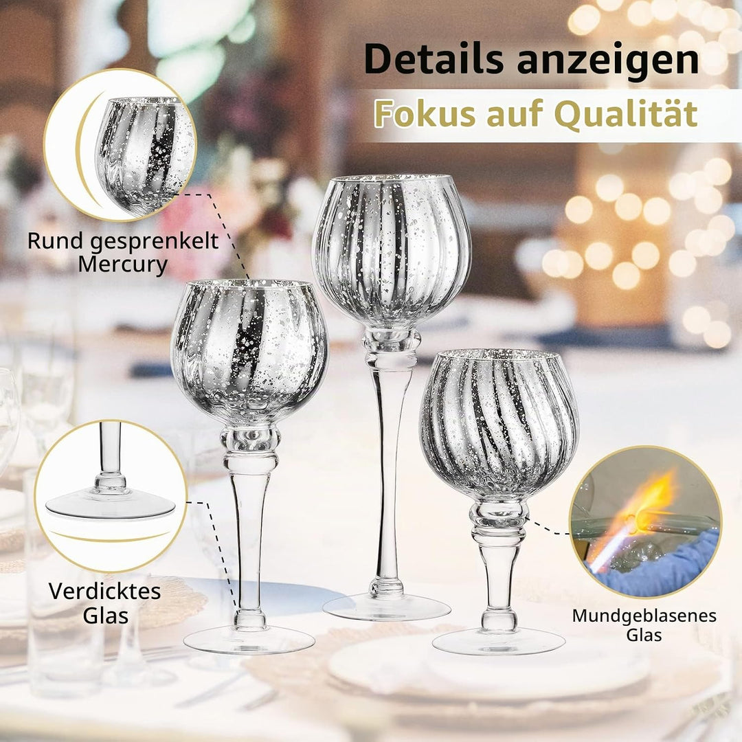 Nuptio Teelichthalter Glas 3 Stück Grosse Quecksilber Teelichter Kerzenständer Grosse Silberne Kerze