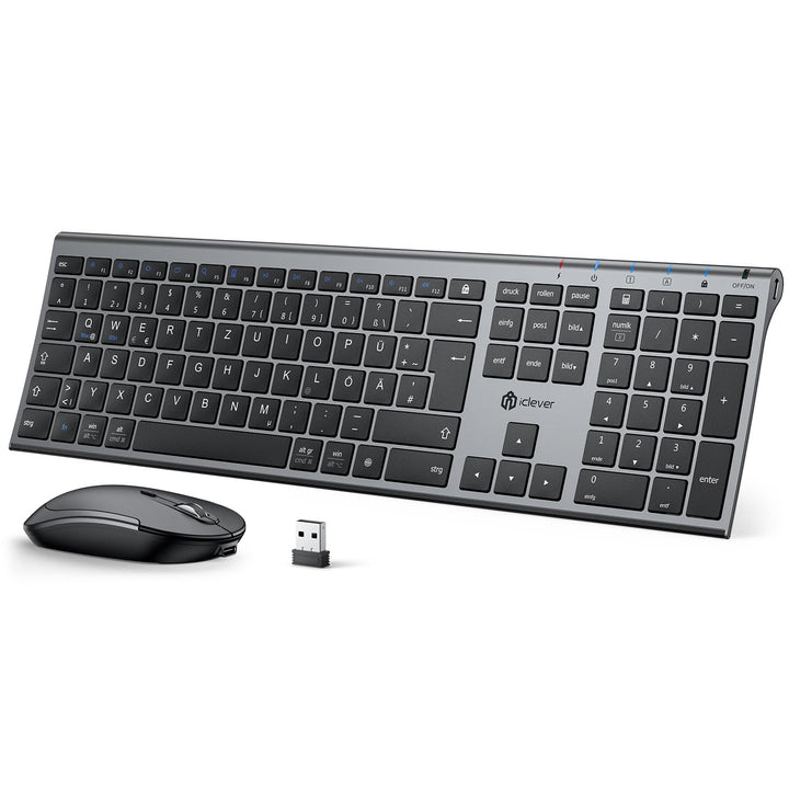 iClever 2.4G kabellose Tastatur und Maus Set, USB-C wiederaufladbar, Originalgrösse, schlanke, dünne