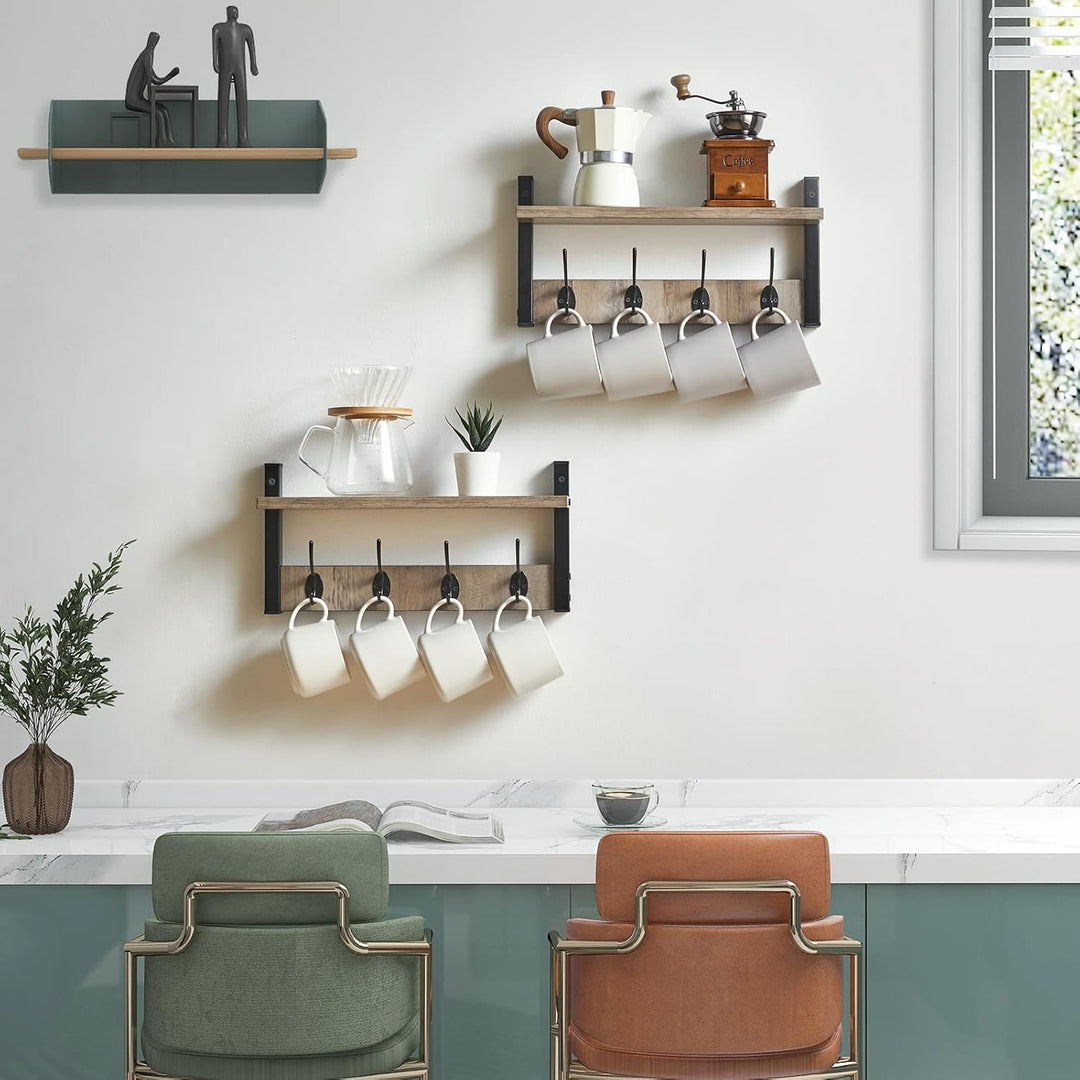 YMYNY Wandgarderoben mit Ablage, 2er Set Wandregal in einem Paket, Garderobenhaken mit 8 Doppelhaken