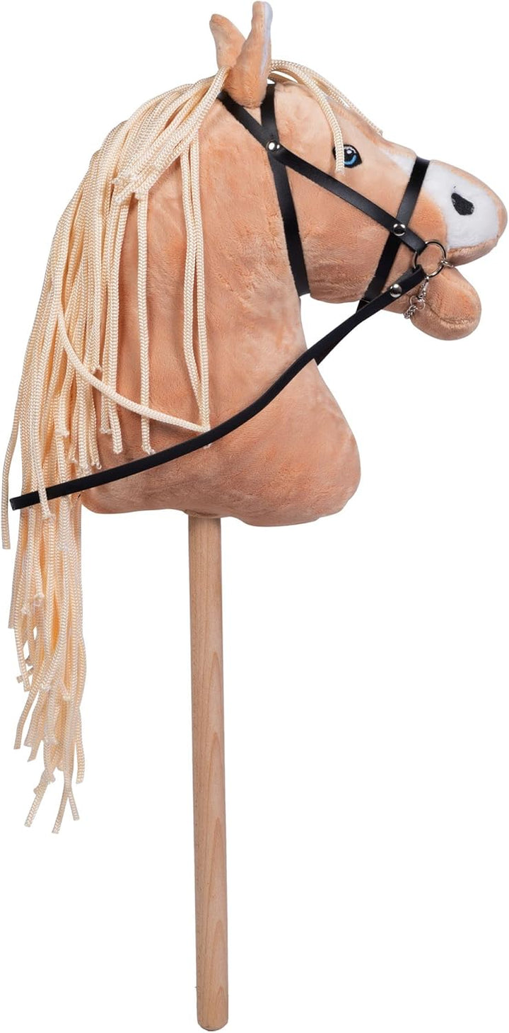 HKM Hobby Horse Sunny – Steckenpferd Hellbraun, abnehmbare Trense &amp; Lange Mähne, 40 cm Holzstiel – f