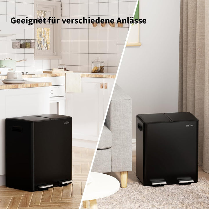 mVm Mülleimer Küche,40 Liter Treteimer,2x20L Doppelter Abfalleimer 2er-Mülleimer Mülltrennung mit In