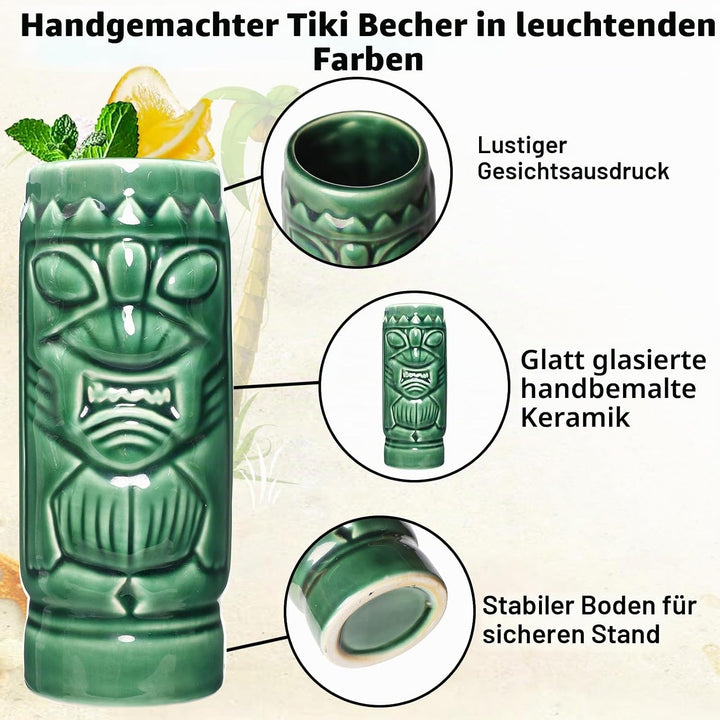 Tiki Tassen Cocktail Set von 2 - Becher aus Keramik, hawaiianische Partybecher, Trinkgeschirr, niedl