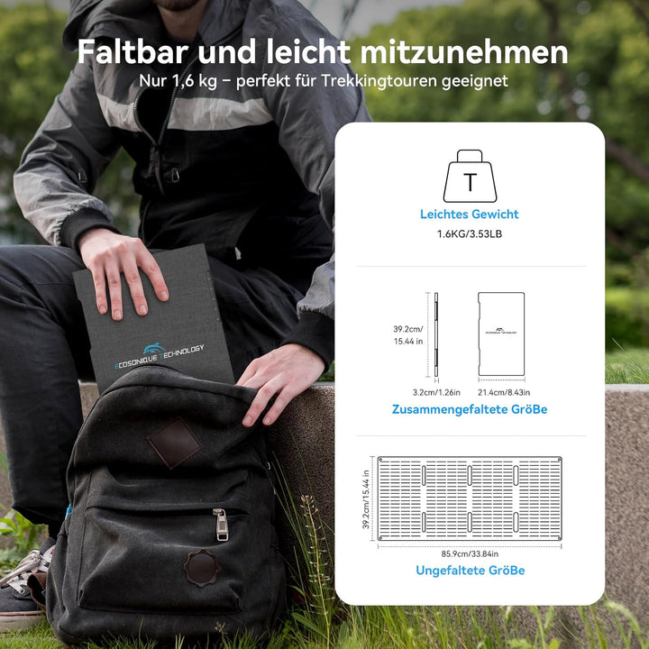 Ecosonique 60W Tragbares Faltbares Solarpanel mit ETFE 23% Wirkungsgrad, USB-C PD3.0 & USB-A QC3.0 S