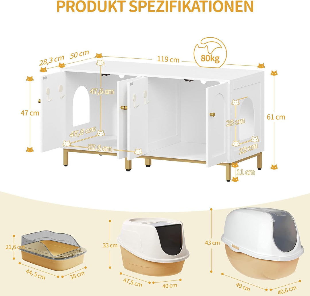 Hzuaneri Katzenschrank für 2 Katzen, 119cm Versteckte Katzentoilettenmöbel, Hölzernes Haustierhaus,