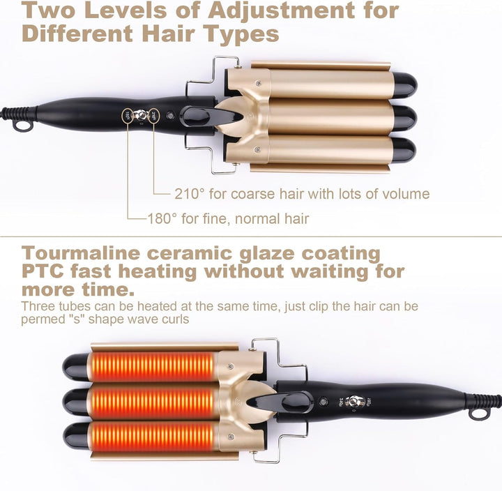 Welleneisen für Haare,lockenstab mit 3 Fässer stäben mit einstellbarer Temperatur,Welleneisen Locken