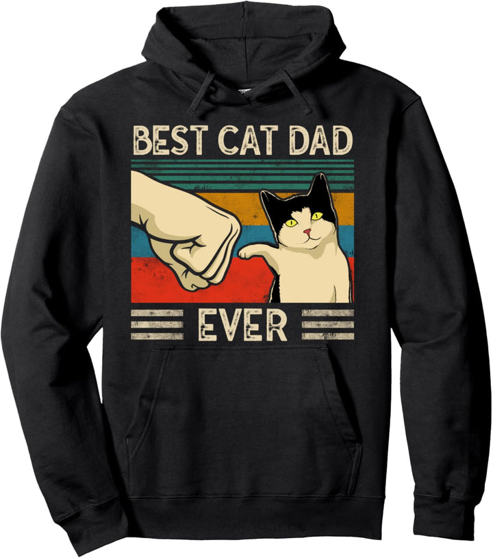 Mens Vintage Best Cat Dad Ever Bump Fit Pullover Hoodie