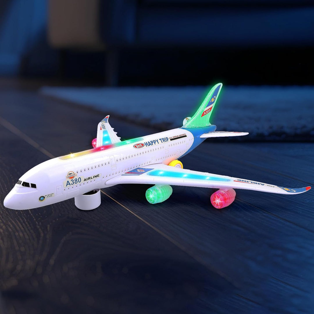 Bump and Go Flugzeugspielzeug – Realistisches Flugzeugmodell mit 4D-Lichtern & Sound – Bewegliches F