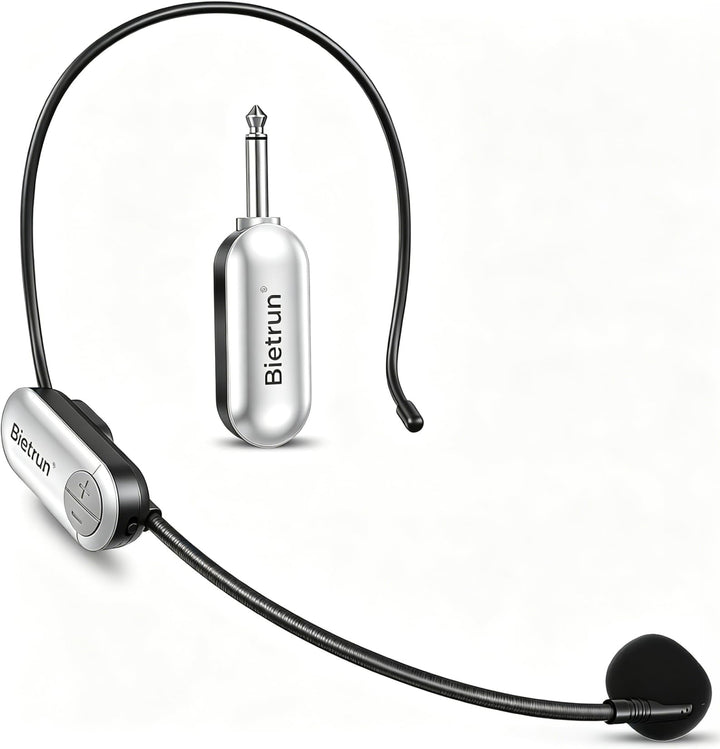 Bietrun UHF-Headset mit kabellosem Mikrofon, 50 m Reichweite, Betriebszeit 6 Stunden, 6,35-mm-Stecke