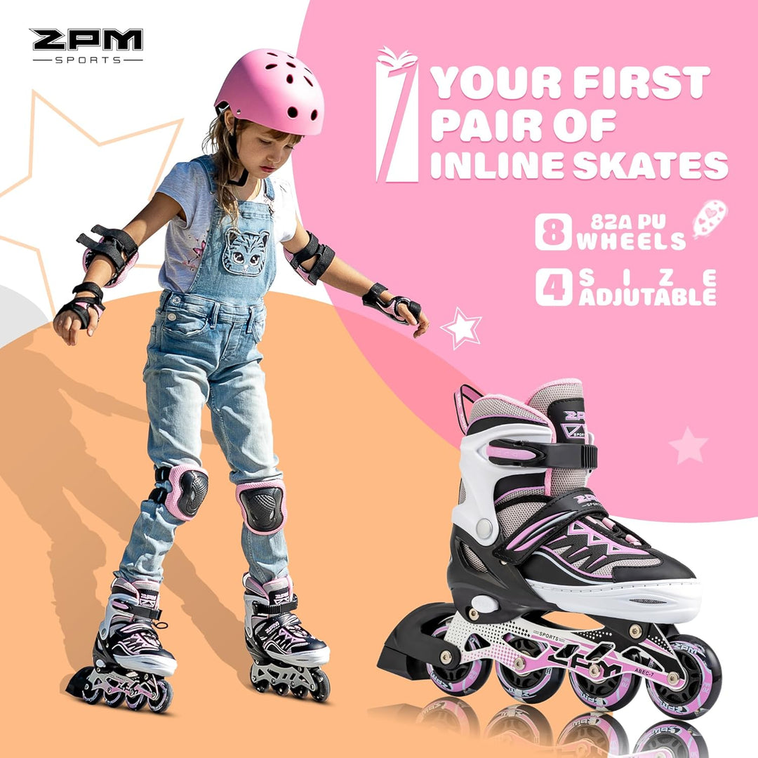 2PM SPORTS Cytia Rosa/Violett grössenverstellbare Inliner Kinder mit leuchtenden LED Rollen, lustige