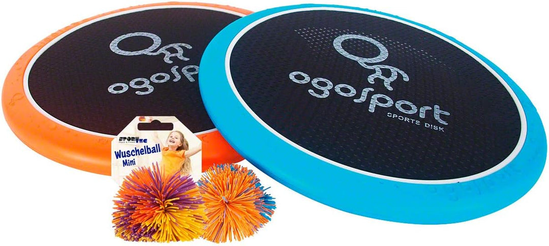 Sport-Tec 2 OgoSport Softdiscs (Ø30cm) mit elastischer Netzbespannung, 1 Ogo Ball Ball, 1 Busch Wusc
