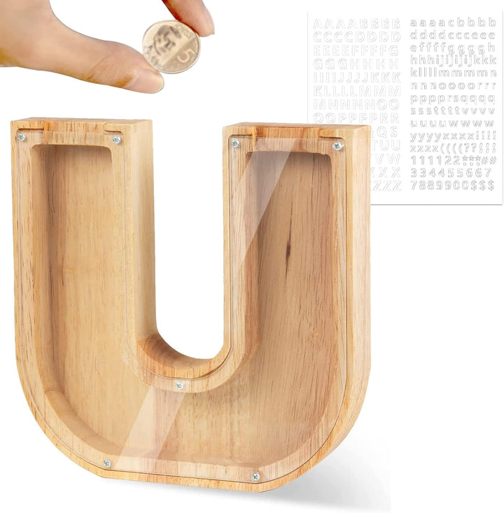 LEcylankEr Spardose Kinder Personalisierte A-Z Alphabet Sparbüchse Holz Spardose Dekoration Kreative