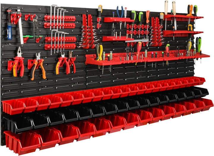 Lagersystem Werkstattregal | 172 x 78 cm | 53 stck. Box | Wandregal mit Werkzeughalterungen und Stap
