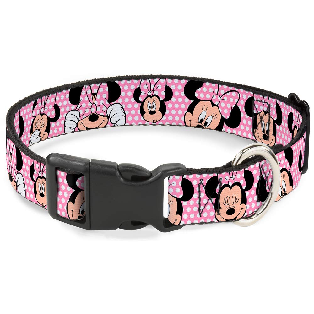 Buckle-Down Plastic Clip Collar - Minnie Mouse Expressions Polka Dot Pink/White - 1.5" Wide - Fits 1