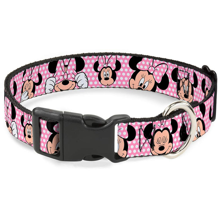 Buckle-Down Plastic Clip Collar - Minnie Mouse Expressions Polka Dot Pink/White - 1.5" Wide - Fits 1