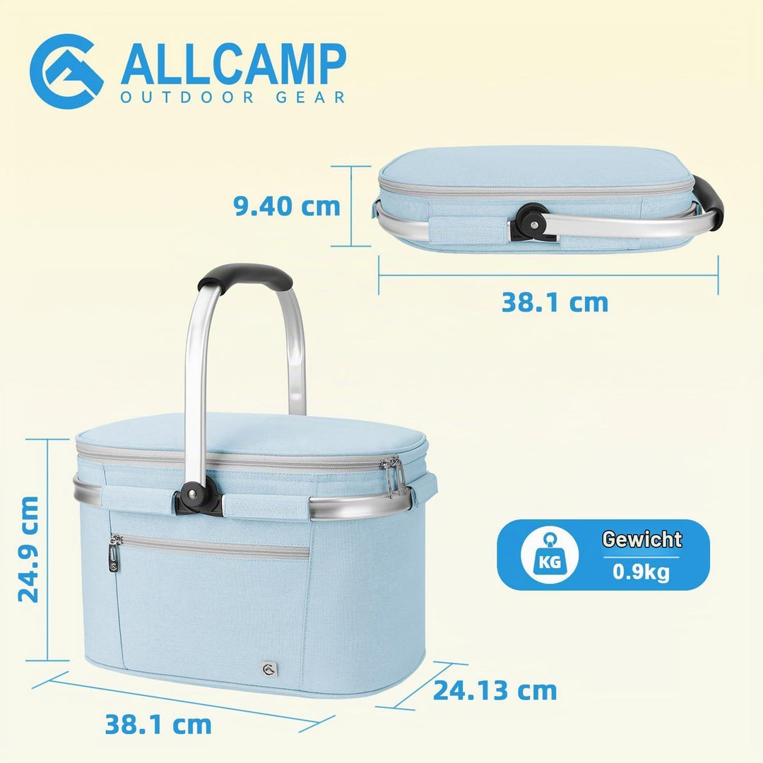 ALLCAMP Faltbar Isoliert Kühltasche - Einkaufskorb Thermo Mit Deckel, Abnehmbarer Picknickkorb 2 Per