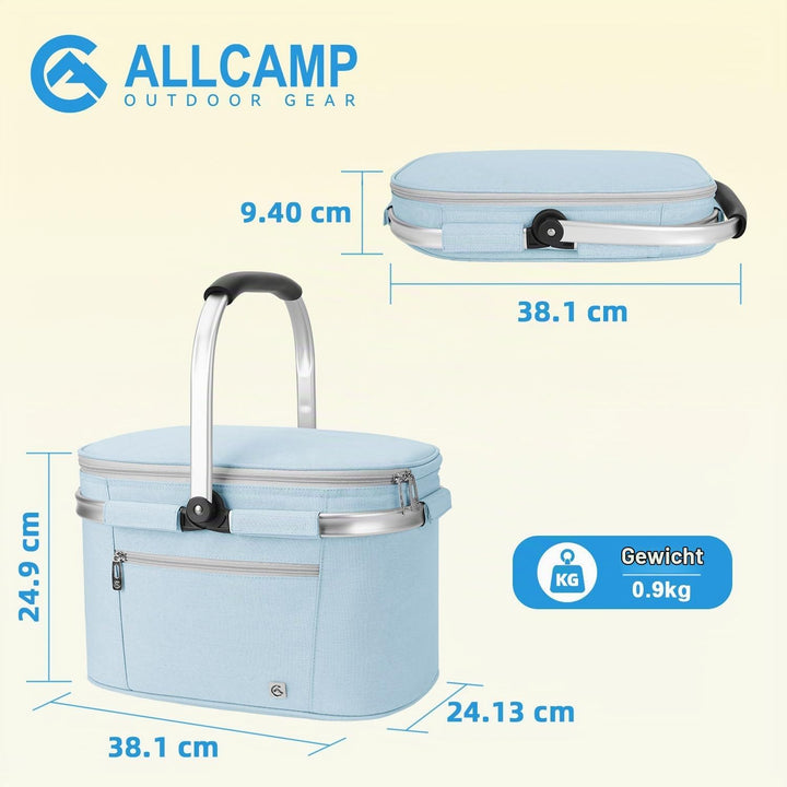 ALLCAMP Faltbar Isoliert Kühltasche - Einkaufskorb Thermo Mit Deckel, Abnehmbarer Picknickkorb 2 Per