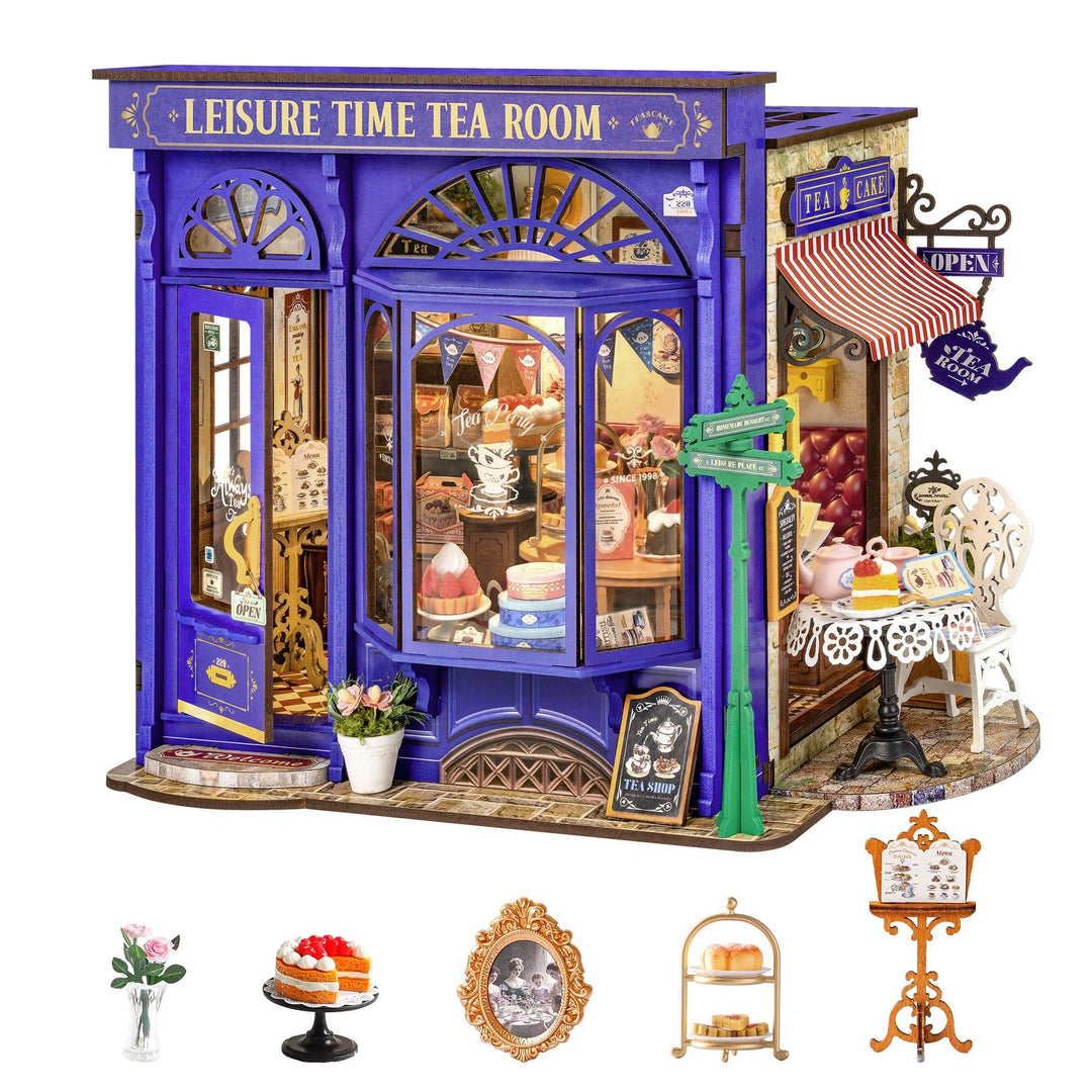 Rolife Puppenhaus Freizeit Teezimmer DIY Miniatur Haus Kit Mit Lichtern Puppenhaus Kits Freizeit Tee