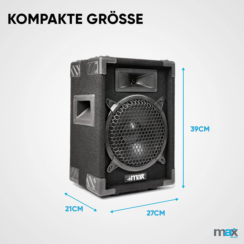 MAX MAX8 - Passives PA Lautsprecher Set, 400 Watt mit 8 Zoll Tieftöner, Partybox mit Griffe, Passive