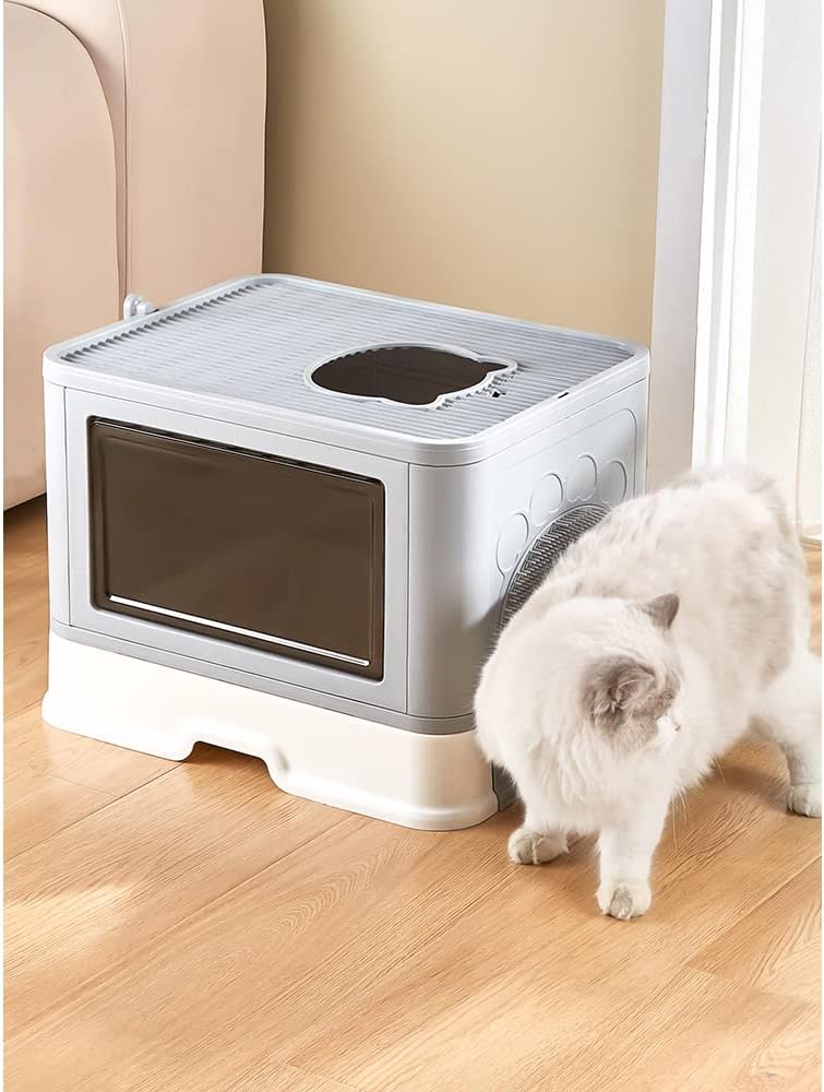 Katzenklo, Katzentoilette mit Deckel, Katzenklo inklusive Schaufel, ausziehbares Tablett, 2 Öffnunge